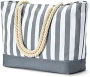 [Becokan] Beach Bags for Women, Pool Bag Waterproof Sandproof Beach Bag Large Beach Swim Bag with Zipper Stripe Beach Tote