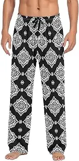 [WOIWB] Men’s Pajama Pants Black Ethnic Pattern Lounge Pants with Pockets Drawstring Elastic Band Small