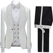 [JEShifangjiusu] Men's Suits Jacquard Blazer 3 Piece Set Pants Vest Slim Jacket Business Blazer Evening Jackets for Business Men, white, 5XL