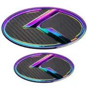 2 PC FLAT NEO CHROME OVER BLACK CARBON FIBER K EMBLEMS BADGES SET FOR KIA TRUNK