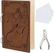 SUPERDANT Western Dragons Greeting Card Organiser Set Wonderful Memories Card Holder Wooden Folder Suit Holder Book with 2 Ring Inner Sleeves and Hole Punch for Birthday and Wedding Gifts