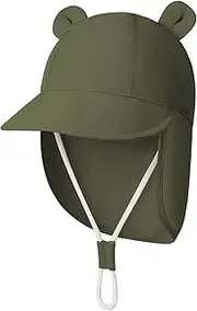 [Durio] Baby Sun Hat with Bears Ears, UPF 50+ Sun Protection Baby Beach Hat with Neck Flap, Bucket Hat for Infant Toddlers, Army Green, 12-24 Months
