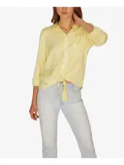 SANCTUARY Womens Yellow Tie Front Plaid Long Sleeve Collared Button Up Top L
