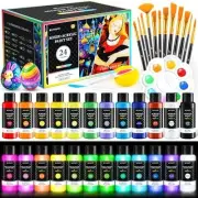 40 PCS Classic & Glow in the Dark Acrylic Paint Set with 12 Brushes, 2 Knives,