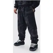Mens Black Oversized Borg Gothic Print Cuffed Jogger