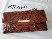BRAHMIN MODERN CHECKBOOK WALLET BROWN PECAN LEATHER TRIFOLD WALLET NWT