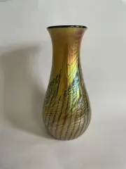 Lundberg Studios Moire Fern Art Glass Large Vase 1999 Signed