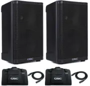 2x QSC CP8 Active 8" 1000W 2-Way Powered Speakers + 2x Carrying Bags + 2x Cables