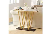 Costway Gold Entryway Table 100cm Modern Console Table w/Faux Marble Top & Metal Frame Sofa Side Table