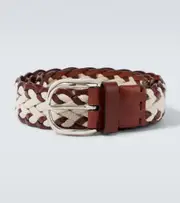 [Brunello Cucinelli] Brunello Cucinelli Braided leather and canvas belt Inch 42 brown