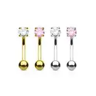 14K Gold Prong Set Round CZ Curve Barbell Eyebrow Rook Daith Snug Piercing