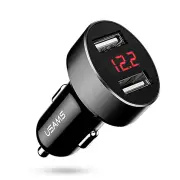 US-CC045 C1 Dual USB Digital Display 2.1A Car Charger Adapter for iPhone X 8 Plus S8 Note 8 S9 BLACK COLOR