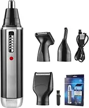 Frafuo 4 in 1 Ear and Nose Hair Trimmer Clipper for Men and Women-Professional USB Rechargeable Nose Trimmer-Nose Hair Clippers Eyebrow Facial Hair Trimmer Body Grooming Kit, Black