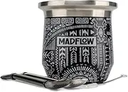 MADFLOW Yerba Mate Cup. Stainless Steel Mate Cup with 2 Bombillas. Double Wall Vacuum Insulated Yerba Mate Gourd. Unique Mate Cup and Bombilla Set