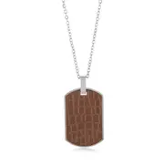 Stainless Steel Chocolate Colour Leather Look Dog Tag Pendant On Chain