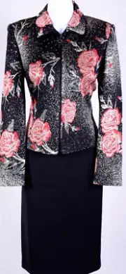 ST.JOHN Women's Red Black Metallic Sequins Studs Shimmer Jacket NWT Skirt Sz 2