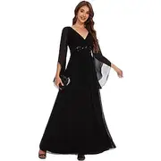 A-Line Mother of the Bride Dress Elegant Simple V Neck Floor Length Chiffon Long Sleeve with Pleats Solid Color 2025