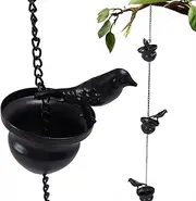Metal Rain Chains for Gutters, Birds Chain Water Catching System Iron Effective Drainage Crisp Sound On Cups Mobile on Chimes with Attached Hanger Downspout Gutters Decoration