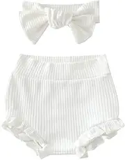 RUKOSU Newborn Infant Baby Girls Ruffle Bloomer Shorts Elastic High Waist Bloomers PP Pants with Headband Set