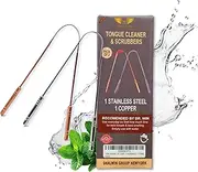 SHALWIN TONGUE CLEANER FOR ADULT .100% GENUINE 1 PC .COPPER + 1 PC STAINLESS STEEL TONGUE SCRAPER STOP BAD BREATHE.1 ACERO INOXIDABLE + 1 COBRE.