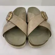 Birkenstock New w/ Box Siena Big Buckle Washed Metallic Rose Gold Suede Regular