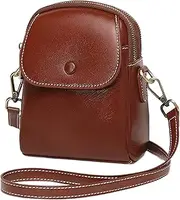 [Mewpurrs] Genuine Leather Crossbody Bag for Women, Small Vintage Shoulder Bag with Adjustable Strap for Daily Use and Travel