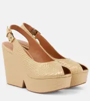 [Clergerie] Clergerie Dylan snake-effect leather wedge pumps AU 6.5 beige