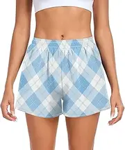 [FRODOTGV] Light Sky Blue Checks Women Athletic Shorts Ouick Dry Tennis Shorts for Outdoor Indoor Fitness Work Out S