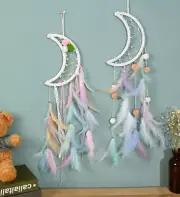 New Cute Moon Dream catcher Room Wall Hanging Decor with Light Colorful Feather