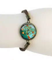 Vivid Pastel Tree of Life Cabochon Charm Suede Lobster Clasp Fashion Bracelet