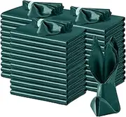 100 Pack Hunter Green Satin Napkins 17x17 Inch Wedding Napkins, Scalloped Elegant Dinner Napkins Square Table Napkins Decor, Silky Satin Cloth Napkins for Restaurant Banquet Graduation Party