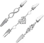 [KALIONE] Vintage Shawl Pins for Women, 3pcs Silver Metal Dress Clips, Retro Cardigan Shawl Collar Chain Clips, Brooches and Pins for Unisex, Silver