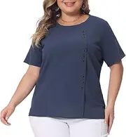 [Agnes Orinda] Plus Size Top for Women Short Sleeve Round Neck Cotton Linen Blouses Top T Shirt