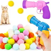 Cat Toy Gun Launcher 2pcs with 100 Balls for Interactive Play, Cat Toys Plush Ball Interactive for Indoor Cats