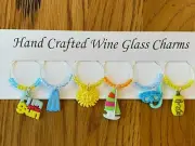 "BEACH /SUMMER FUN " SET OF 6 Wine Glass Charm drink markers