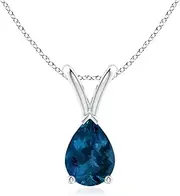 [Angara] Natural V-Bale Pear-Shaped London Blue Topaz Solitaire Pendant Necklace in Sterling Silver/14ct Solid Gold for Women | December Birthstone Jewellery for Her