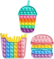 3 Pack of Fast Food Fidget Toys 3D Push It Pop Bubble Squeezable Stress Relief
