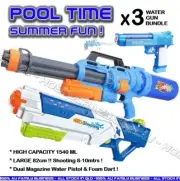 POOL WATER GUNS X3 POOL TOY FAMILY SET BUNDLE SUMMER OUTDOOR WATER PISTOL TOYS