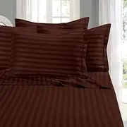 Elegant Comfort Softest and Coziest 6-Piece Sheet Set - 1500 Thread Count Egyptian Quality Luxurious Wrinkle Resistant 6-Piece Damask Stripe Bed Sheet Set, California King, Chocolate Brown