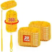 JEHONN Duster Refills 20 PCS for Flash and Swiffer Dust Magnet, 360 Degree Heavy Duty Dusting Kit with 1 Extendable Handle + 1 Short Handle, Multi-Surface Dust Cleaning Tool for Blinds Bookshelf