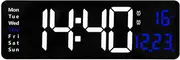 TooToo LED Large Big Jumbo Wall Desk Clock Digital Display with Calendar Temperature (Blue)