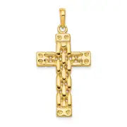 14k Yellow Gold Polished Panther Link Style Cross Pendant