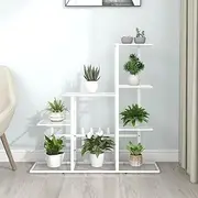 White Metal Plant Flower Stand 94.5x25x88 cm | Indoor & Outdoor Tall Planter Shelf | Decorative Tiered Garden Rack | Home Decor Display Holder | Sturdy Storage for Plants & Pots