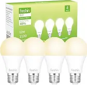 12W Light Bulb E27 FRESHIN 100 Watt Equivalent LED Bulbs 4000K Nature White A60 Light Bulbs Edison Screw 1100lm Non-Dimmable, No Flicker, Long Lasting (4 Pack)