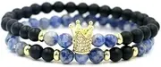 [IBOWZ] Crystal Bracelet Bead Bracelets Chakra Bracelet, 7 Chakra Natural Blue Tourmaline Beads Frosted Stone Elastic Bangle Golden Crown Rhinestone Jewelry Yoga Charm Diffuser Women Bracelet Gift