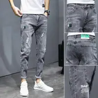 在飛比找ETMall東森購物網優惠-潮牌九分韓版修身男裝夏季牛仔褲