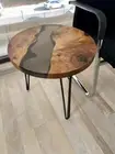 Walnut Wood Epoxy Coffee Table, Modern Large / Small Round Wood Coffee Table Top