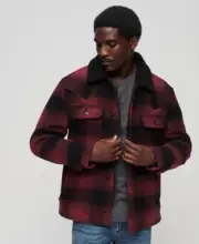 Superdry The Merchant Store - Wool Chore Coat - Medium - Rhubarb Red Check - New