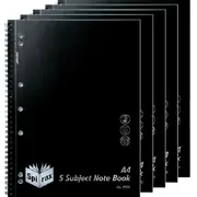 Spirax P596 5-Subject Notebook 7mm Ruled Spiral Bound 250 Page A4 Black Pack 5