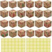 24 Pcs Gift Boxes With Lid,7x7x7cm Brown Kraft Gift Box Square Candy Boxes With 2 Sheet Sealing Stickers For Christmas,Cupcake,Party,Wedding,Holidays,Birthdays